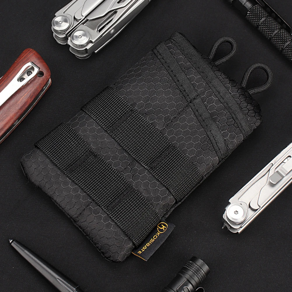 Foldable small EDC tool storage pouch from Your Outdoors n' More, showing compact design with multiple compartments for organization.