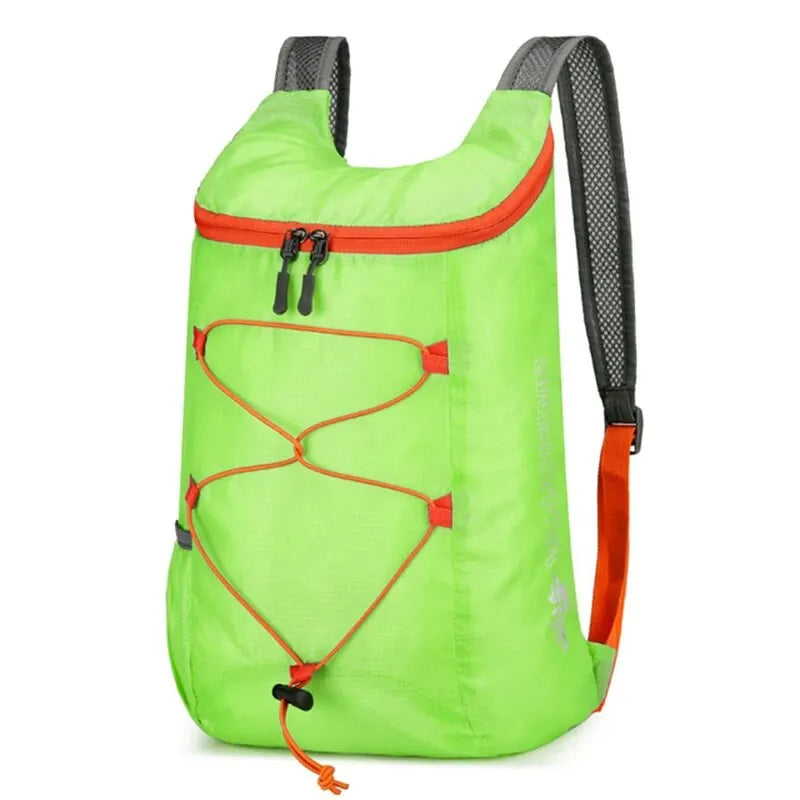 Multifunctional outdoor folding backpack by Your Outdoors n' More, showing compact, lightweight design with multiple compartments and straps.