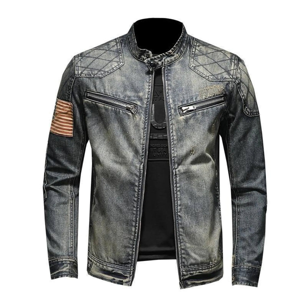 Vintage Denim Jacket With Zipper.
