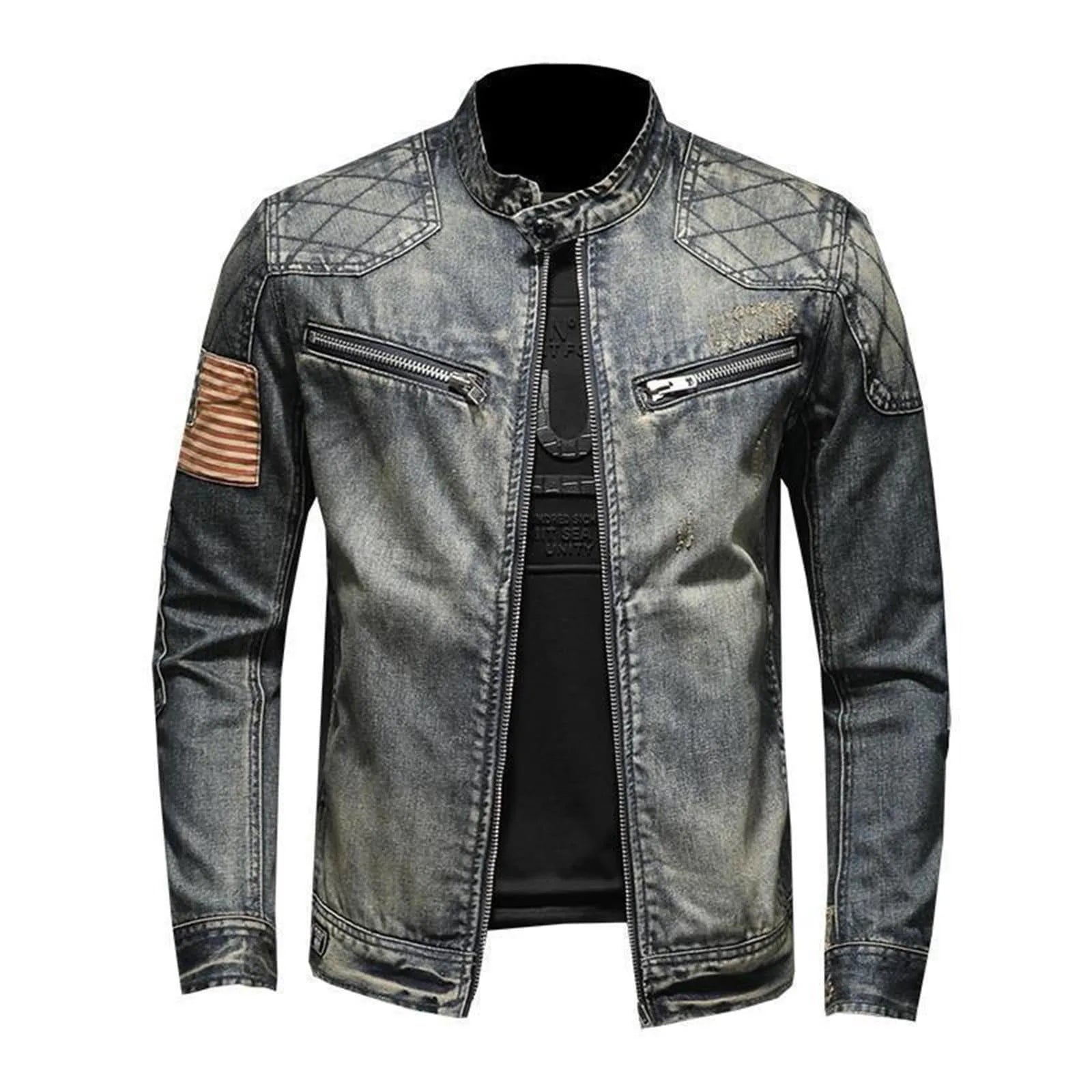 Vintage Denim Jacket With Zipper.