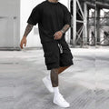 2-Pack Men's Multi-Pocket Cargo Pants and Short Sleeve T-Shirt Set.
