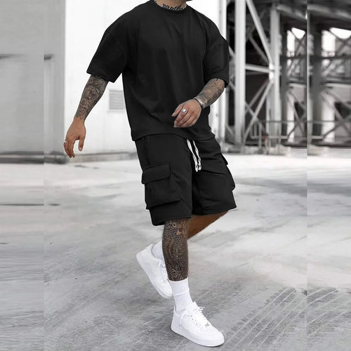 Men's cargo pants and short sleeve T-shirt set from Your Outdoors n' More, featuring multi-pocket cargo pants and a casual T-shirt.