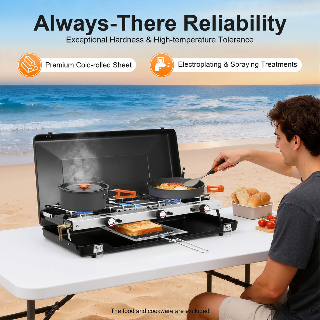 Portable Camping 3-Burner Gas Stove.