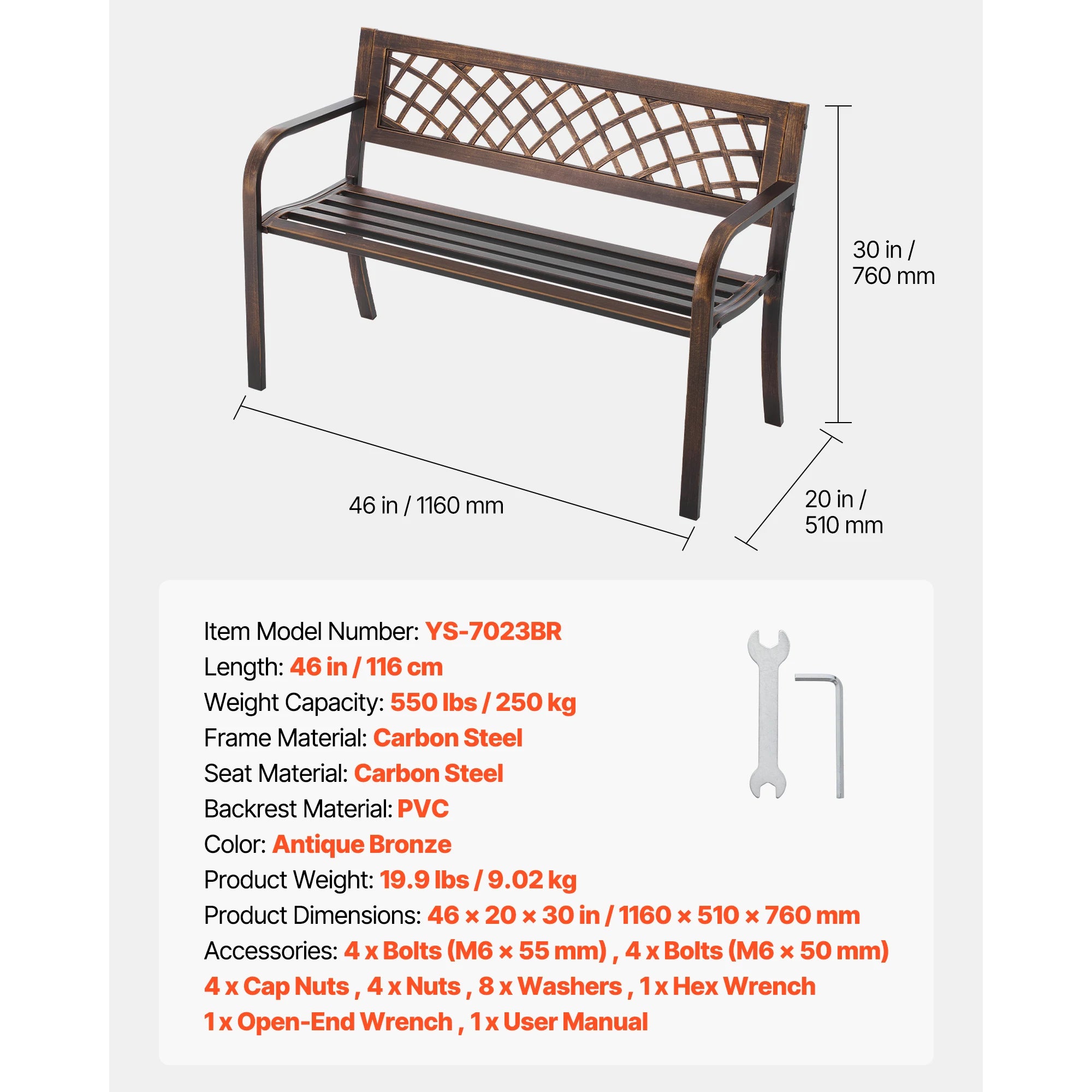 Wooden and metal outdoor garden bench by Your Outdoors n' More, featuring a sturdy design with wooden slats and metal frame.