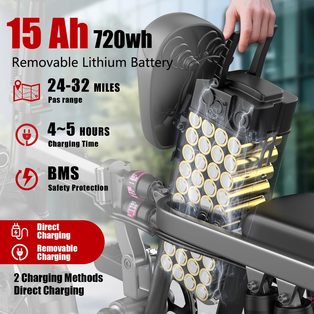 Electric bike with 14-inch wheels and 500W motor from Your Outdoors n' More, showcasing the sleek frame and handlebar.