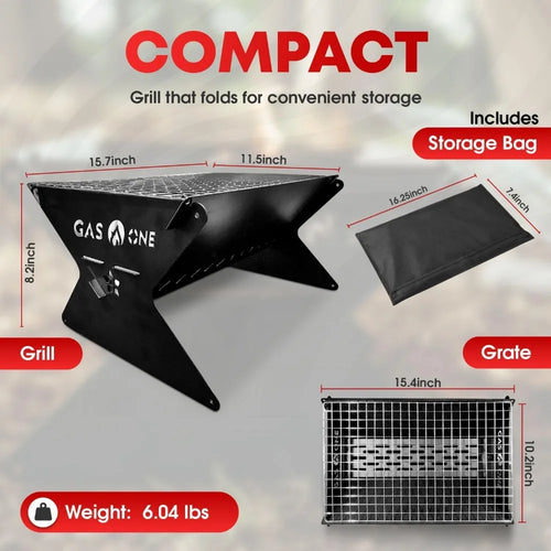 15-inch foldable charcoal grill by Your Outdoors n' More, compact and portable outdoor cooking grill with foldable legs.