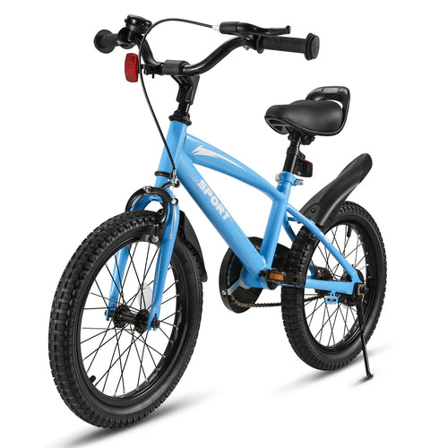 16-inch kids' bike with training wheels and kickstand from Your Outdoors n' More, featuring a colorful frame and safety grips.