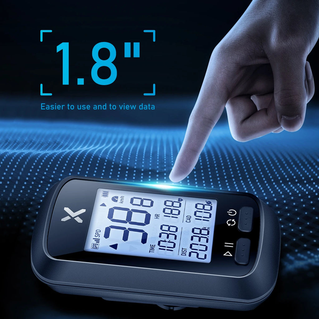 Wireless GPS bicycle computer with speedometer display from Your Outdoors n' More, showing ride data on a compact screen.