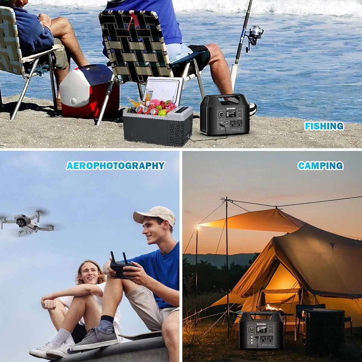 Portable 300W solar generator with LiFePO4 battery, power bank, and multiple outlets for camping and outdoor use.
