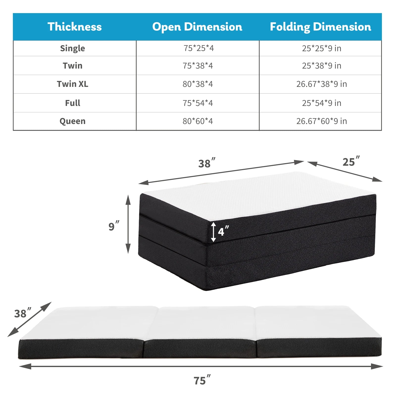 Tri-fold memory foam mattress from Your Outdoors n' More, showcasing its plush surface and foldable design for easy storage and transport.