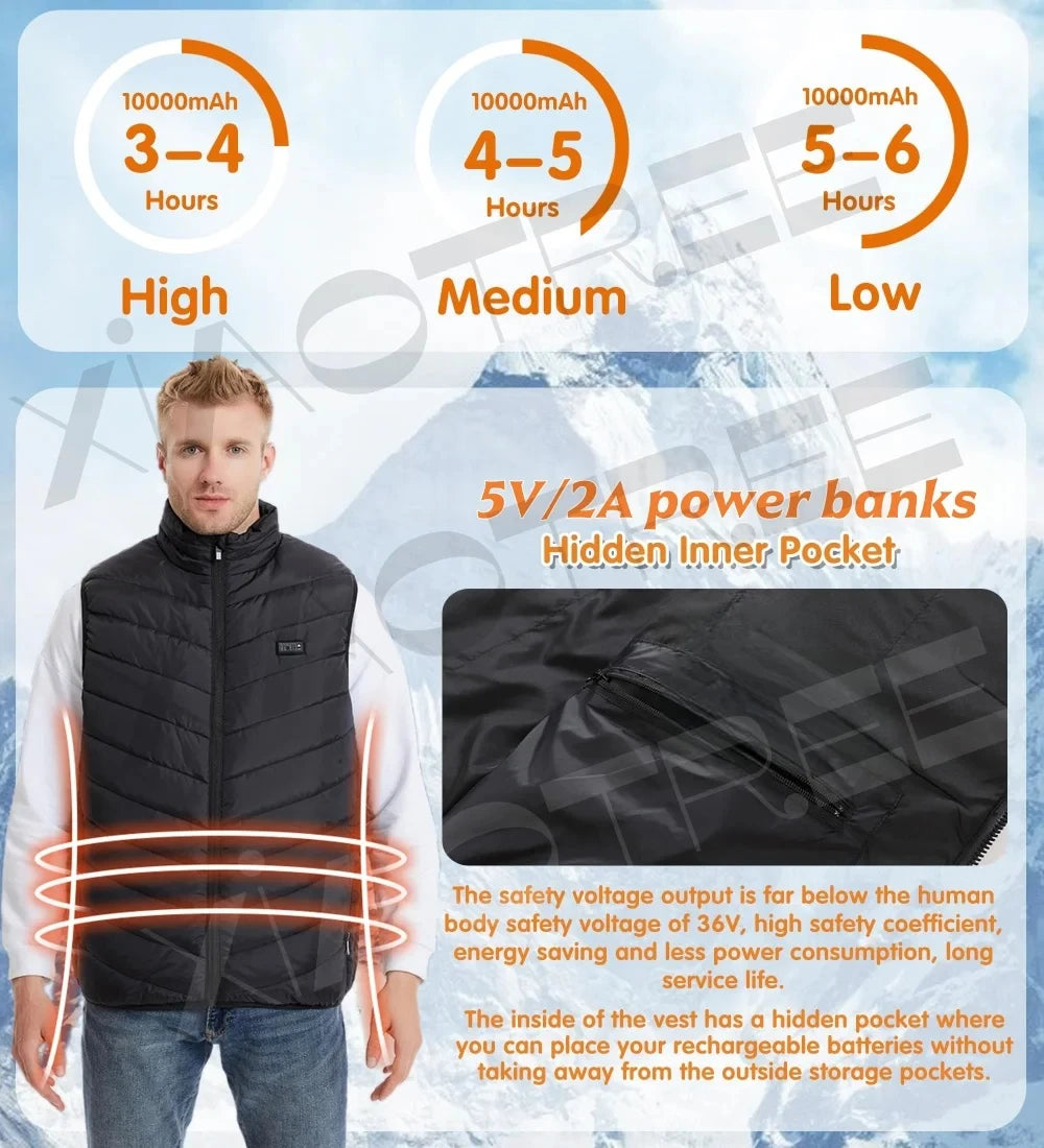 Heated vest jacket for men and women by Your Outdoors n' More, showing the sleek design and adjustable heating panels.