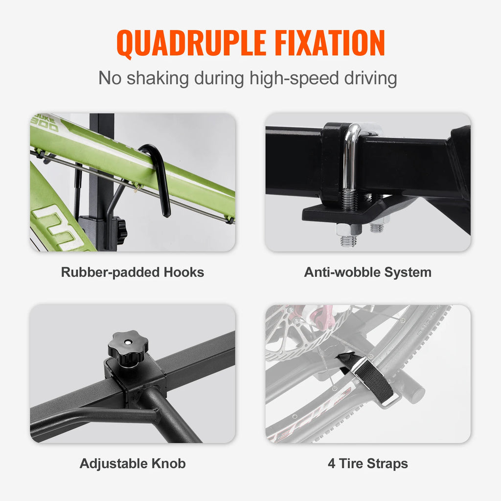 Two-bike hitch mount rack from Your Outdoors n' More, featuring a sturdy platform design for easy vehicle attachment.