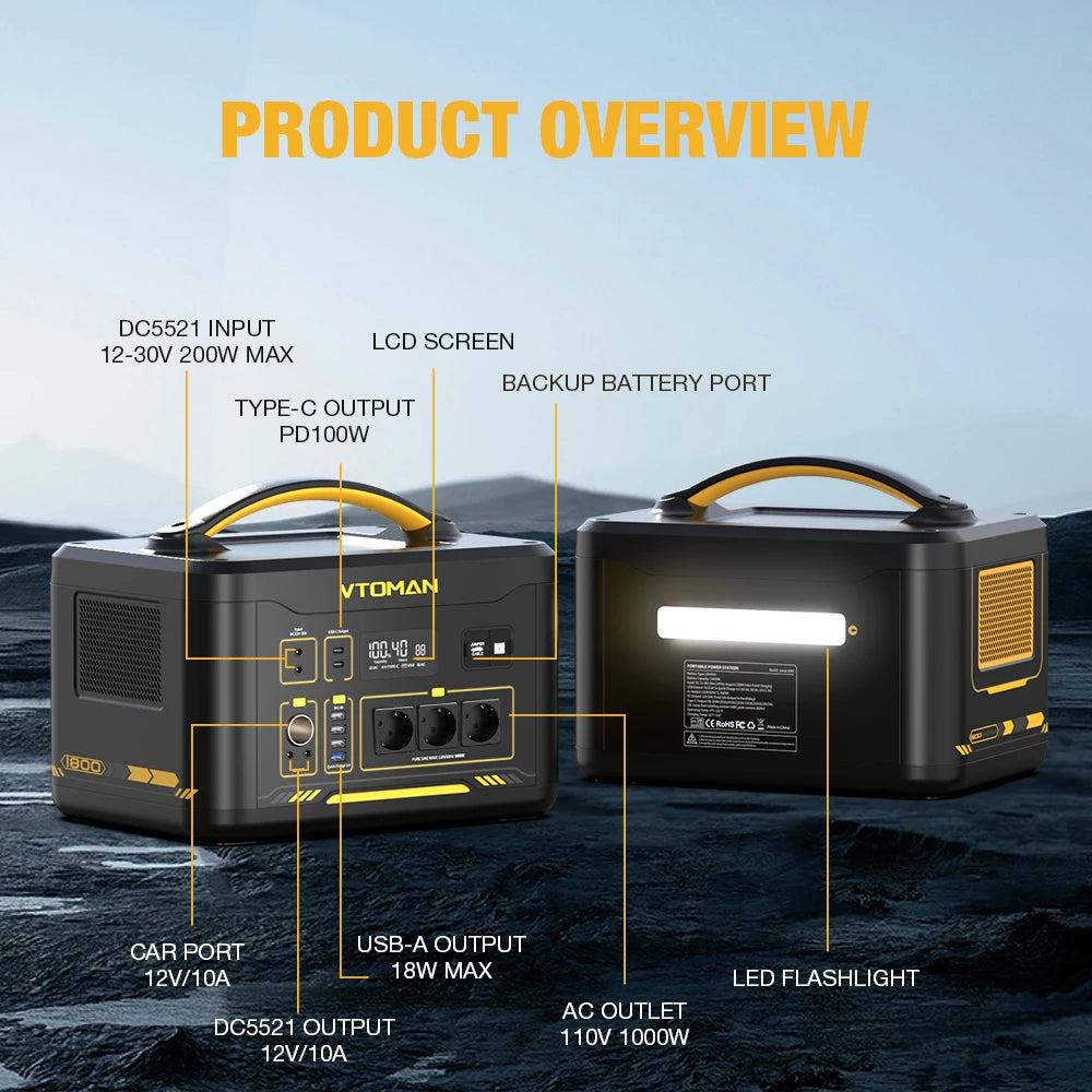Portable power station from Your Outdoors n' More with multiple USB and AC outlets, compact design for outdoor use.