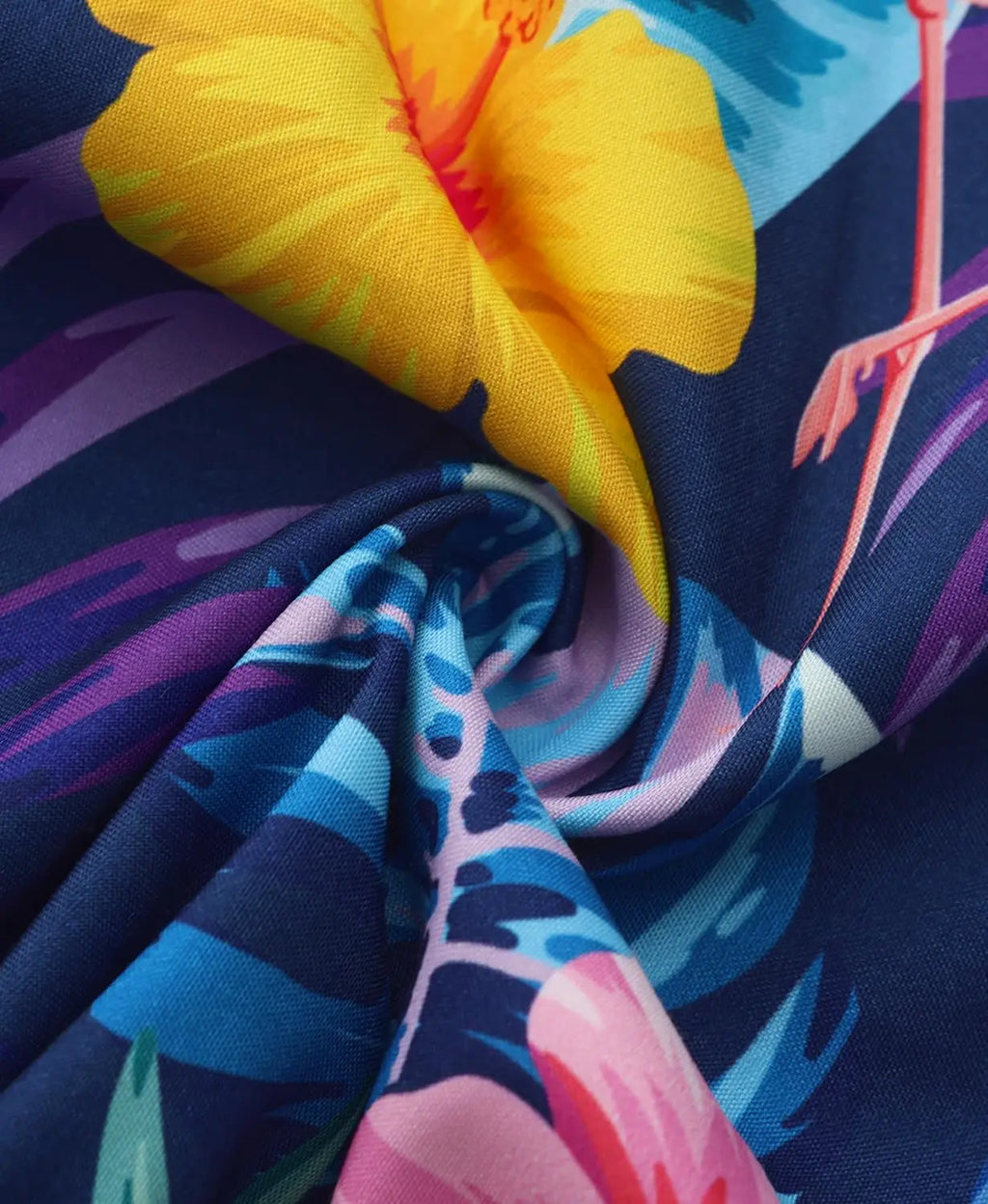 Men's Hawaiian shirt from Your Outdoors n' More featuring vibrant tropical floral print and lightweight fabric.