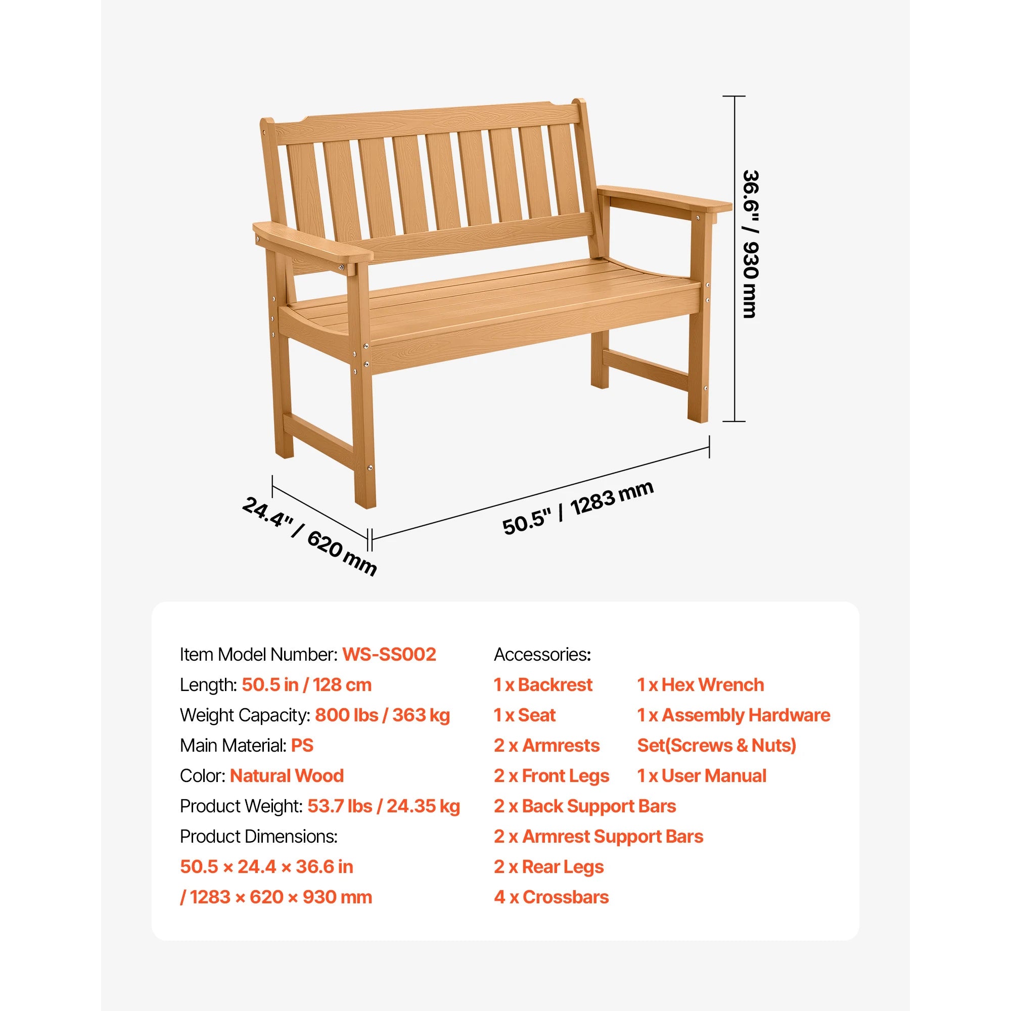 Wooden and metal outdoor garden bench by Your Outdoors n' More, featuring a sturdy, rustic design for outdoor seating.