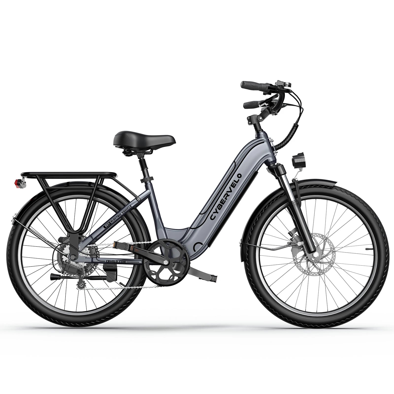 26-inch electric e-bike with 7-speed gear system and battery showing up to 80 miles range, branded Your Outdoors n' More.