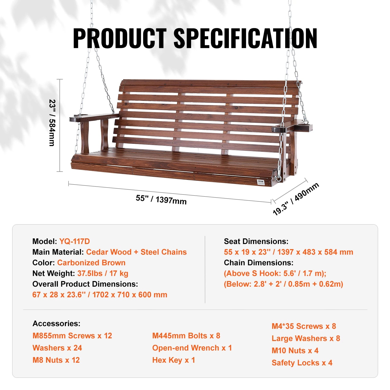 5 ft wooden porch swing from Your Outdoors n' More, featuring a sturdy design with a slatted seat and armrests for outdoor relaxation.