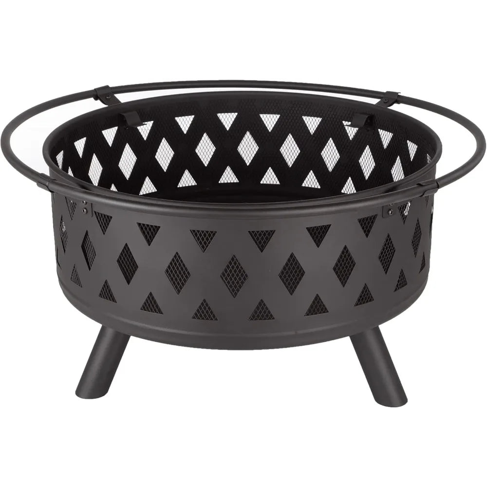 32-Inch Wood-Burning Outdoor Fire Pit with Screen, Poker, and Cover.
