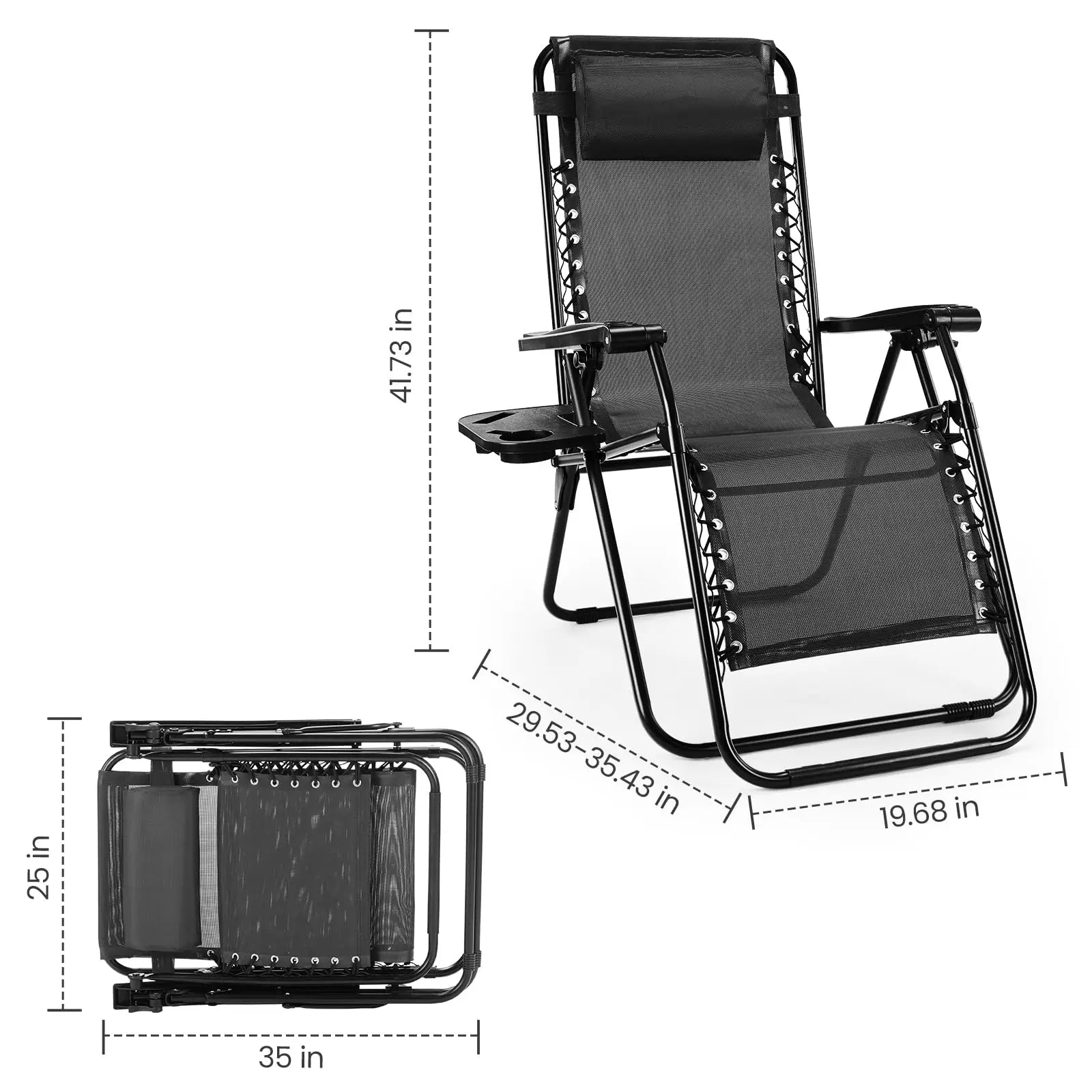 Two portable Zero Gravity recliners from Your Outdoors n' More, featuring adjustable positions and durable fabric for outdoor relaxation.