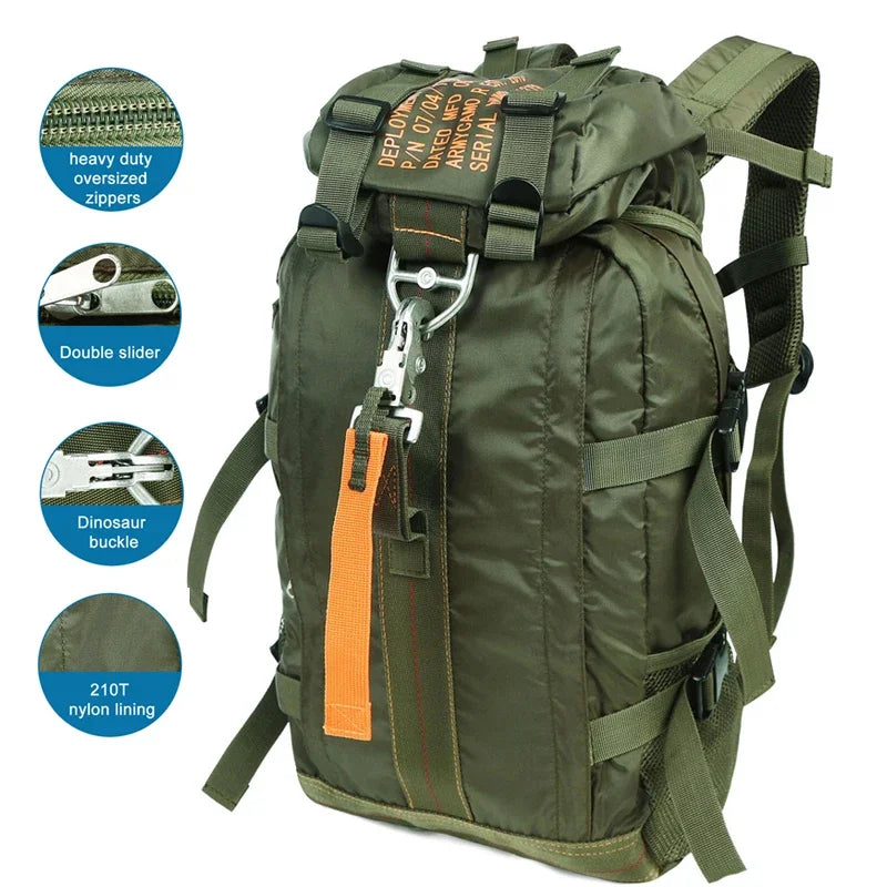 Travel hiking backpack from Your Outdoors n' More with multiple compartments, adjustable straps, and durable fabric for outdoor adventures.