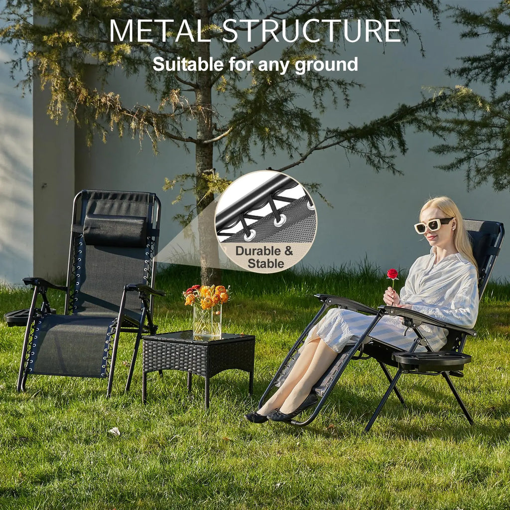 Set of two portable zero gravity recliners by Your Outdoors n' More, featuring durable fabric and adjustable reclining positions.