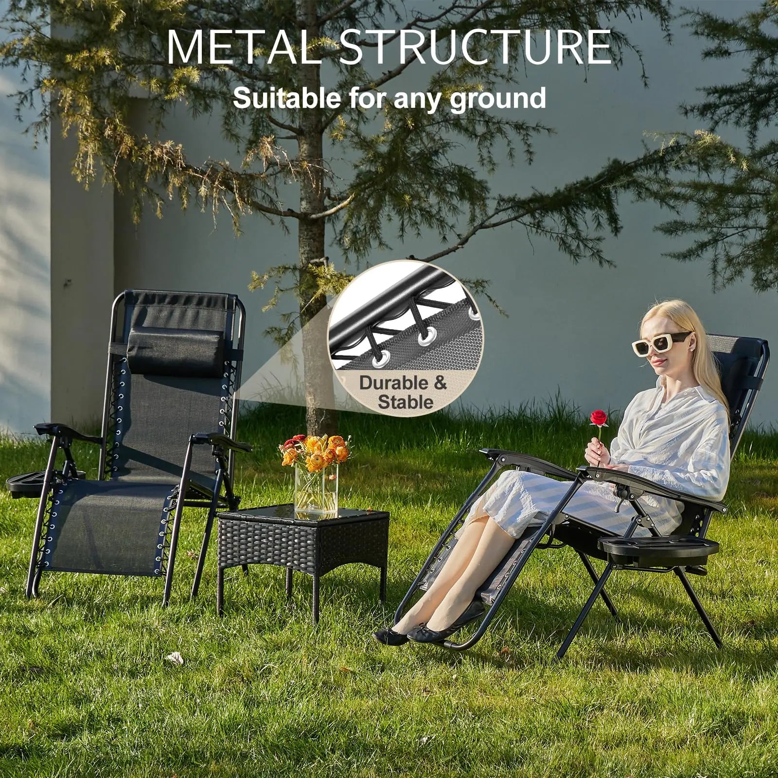 Set of two portable zero gravity recliners by Your Outdoors n' More, featuring durable fabric and adjustable reclining positions.