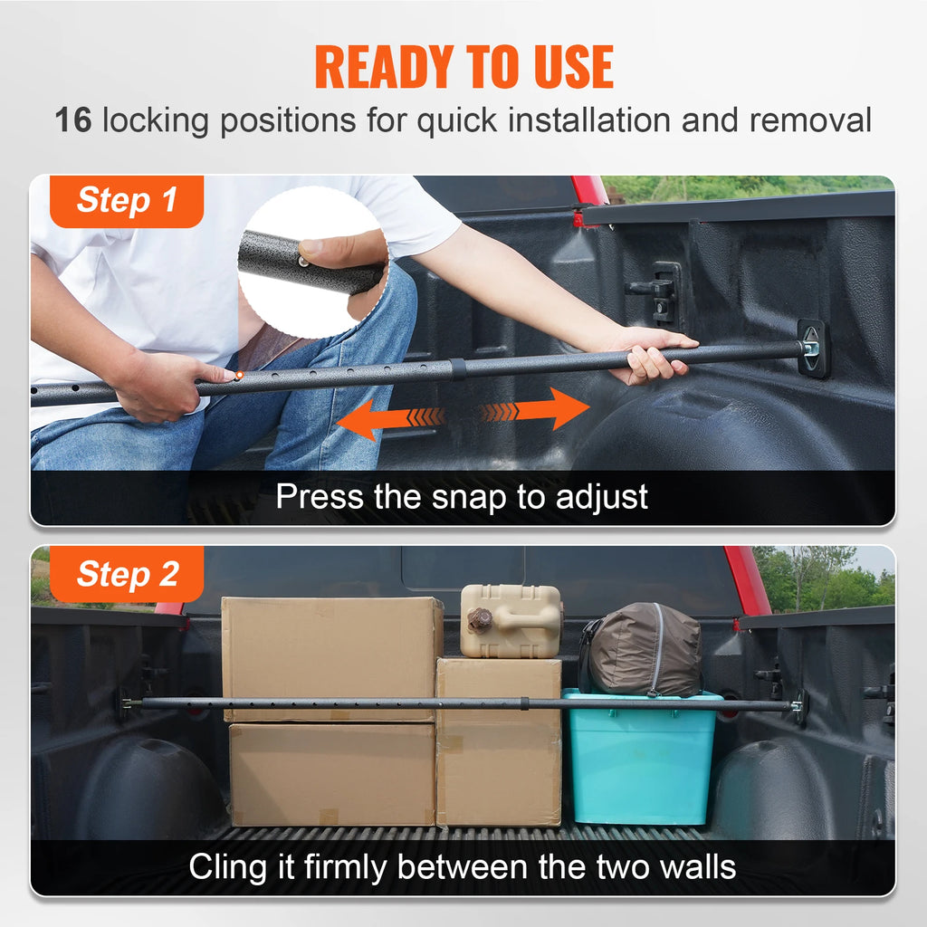 Adjustable cargo/truck bed bar from Your Outdoors n' More, extending from 40 to 73 inches for secure load support.