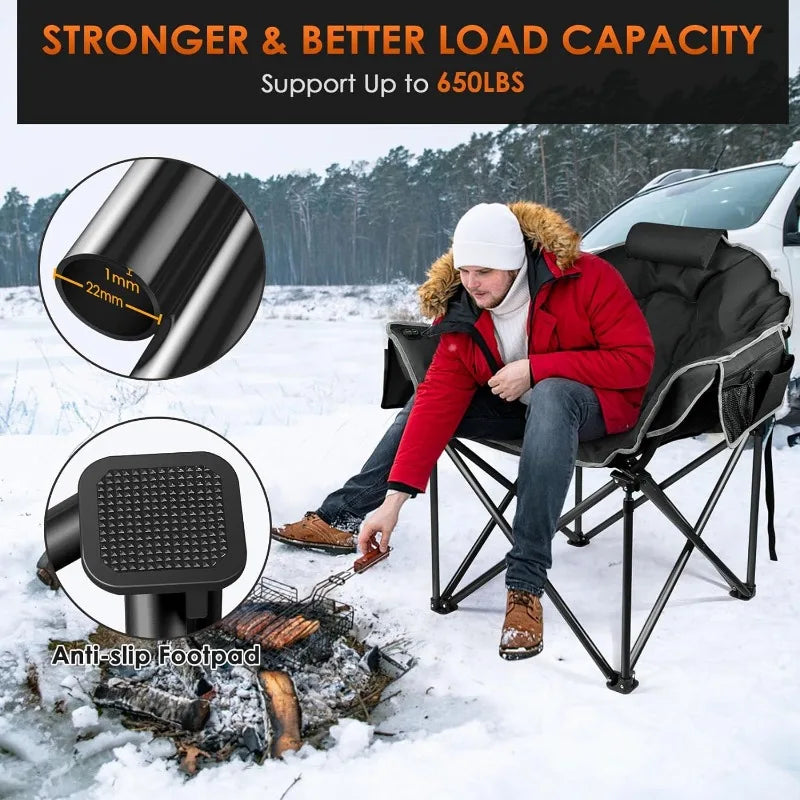 Heated Camping Chair W/3 Heat Levels for Back & Seat