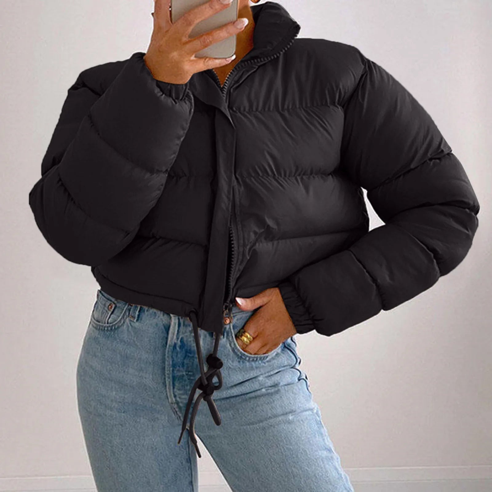Women Long Sleeved Cropped Parkas.