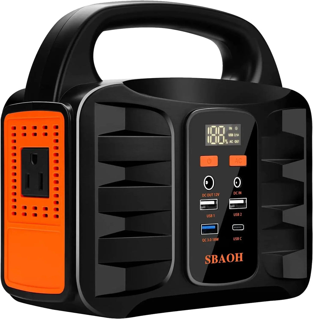 Portable outdoor solar power station with 110V AC outlet, USB-C PD port, 155Wh capacity, by Your Outdoors n' More