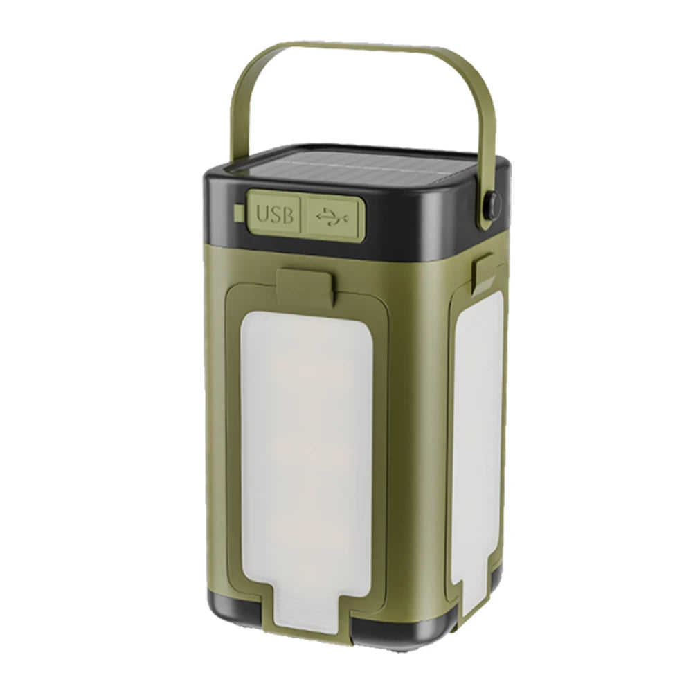 Rechargeable foldable camping light from Your Outdoors n' More, showing compact design and adjustable brightness settings.