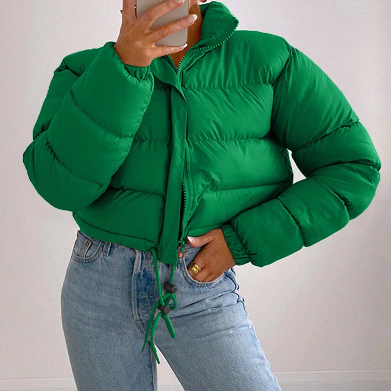 Women Long Sleeved Cropped Parkas.