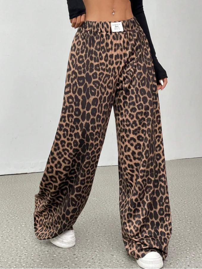 Women Leopard Print Wide Leg Pants.