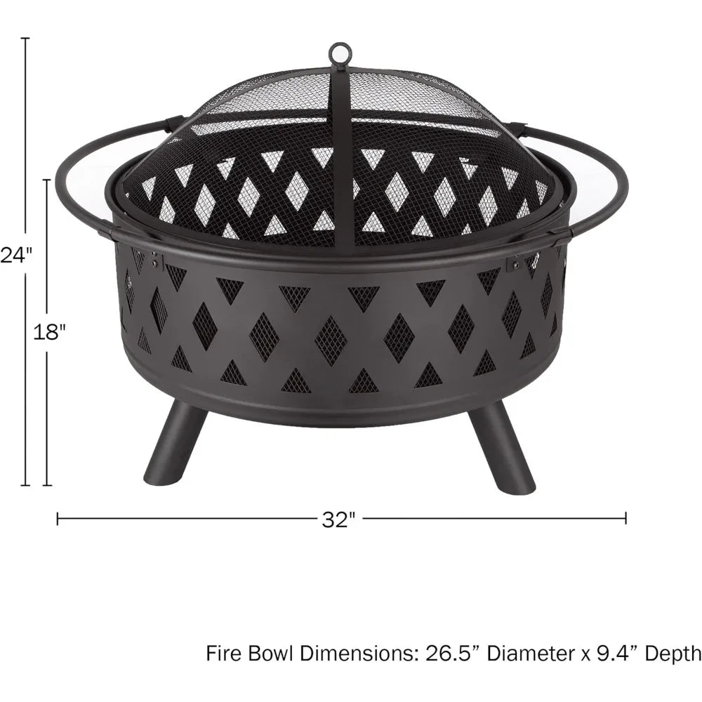 32-Inch Wood-Burning Outdoor Fire Pit with Screen, Poker, and Cover.