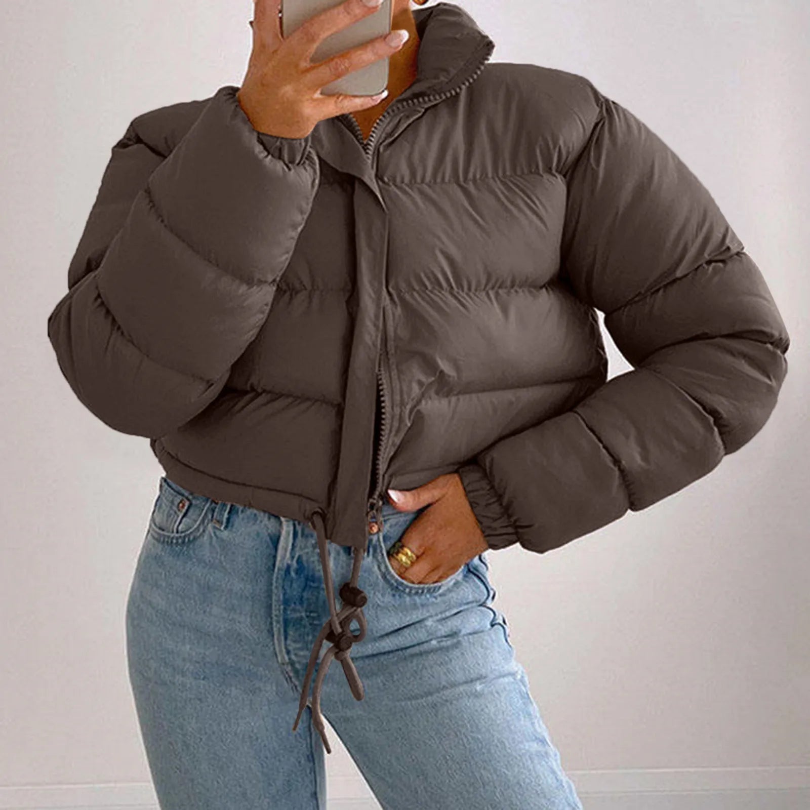 Women Long Sleeved Cropped Parkas.