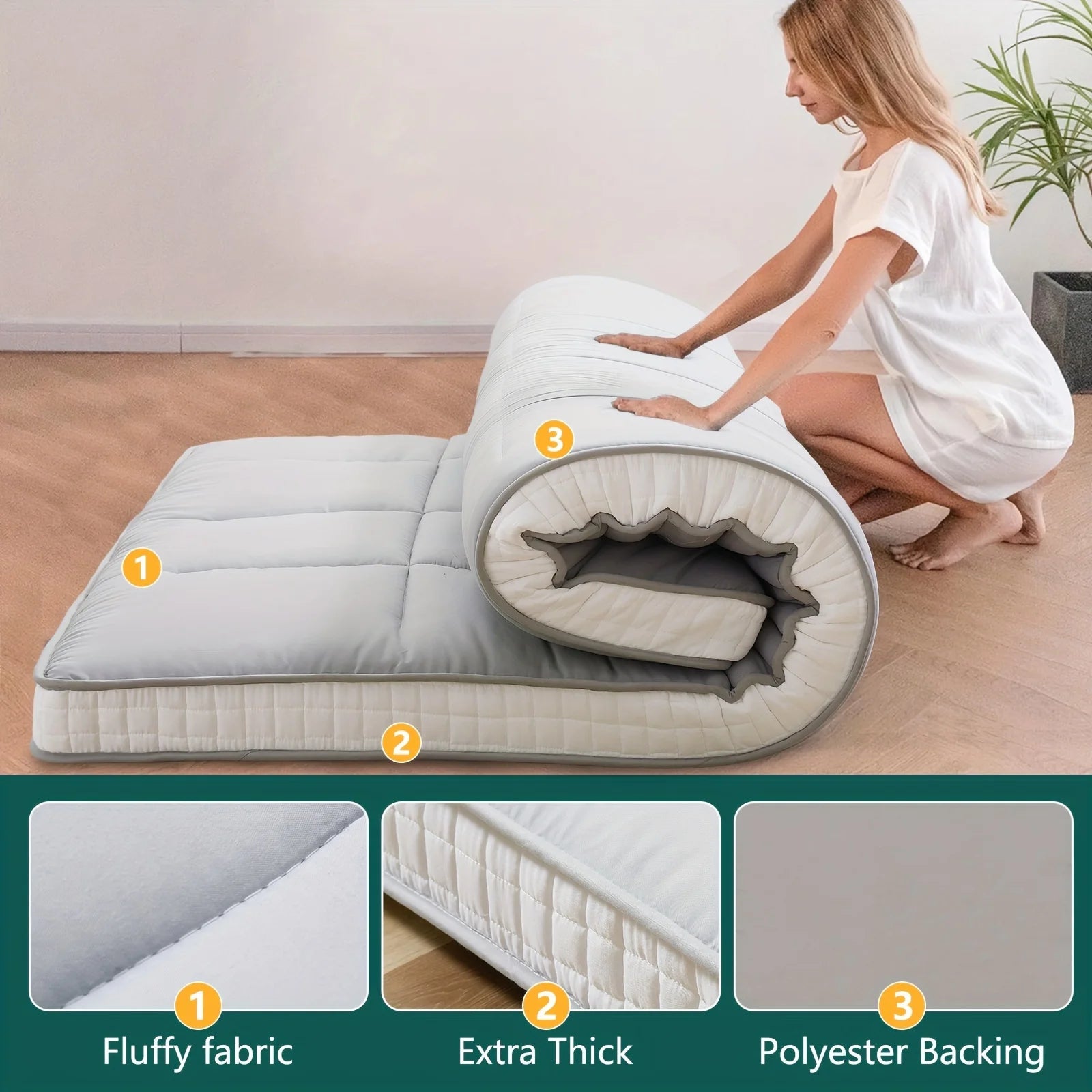 4-inch extra thick Japanese-style floor memory foam mattress from Your Outdoors n' More, shown rolled out on a wooden floor.