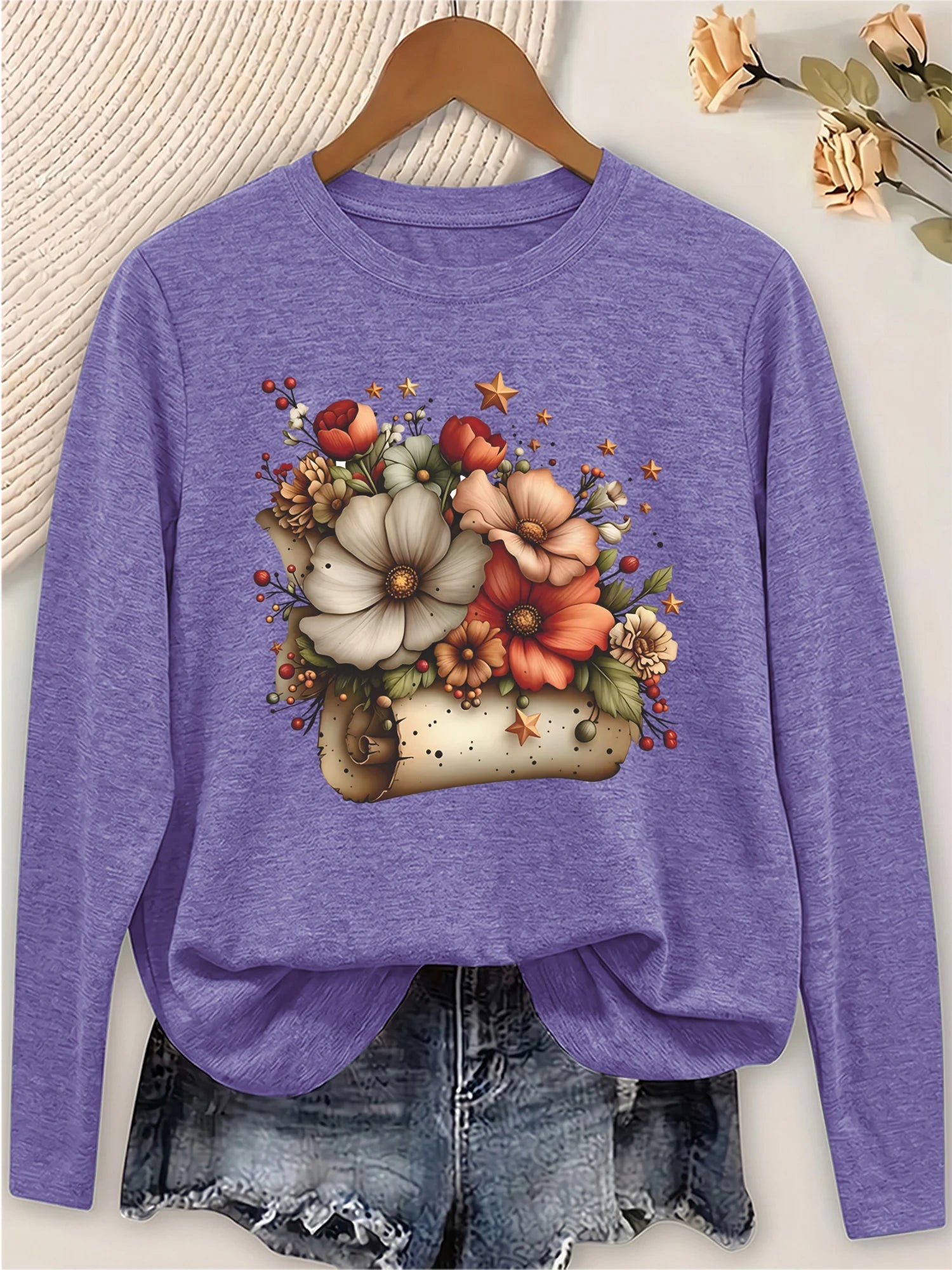 Women's Casual Long Sleeve Round Neck T-Shirt.