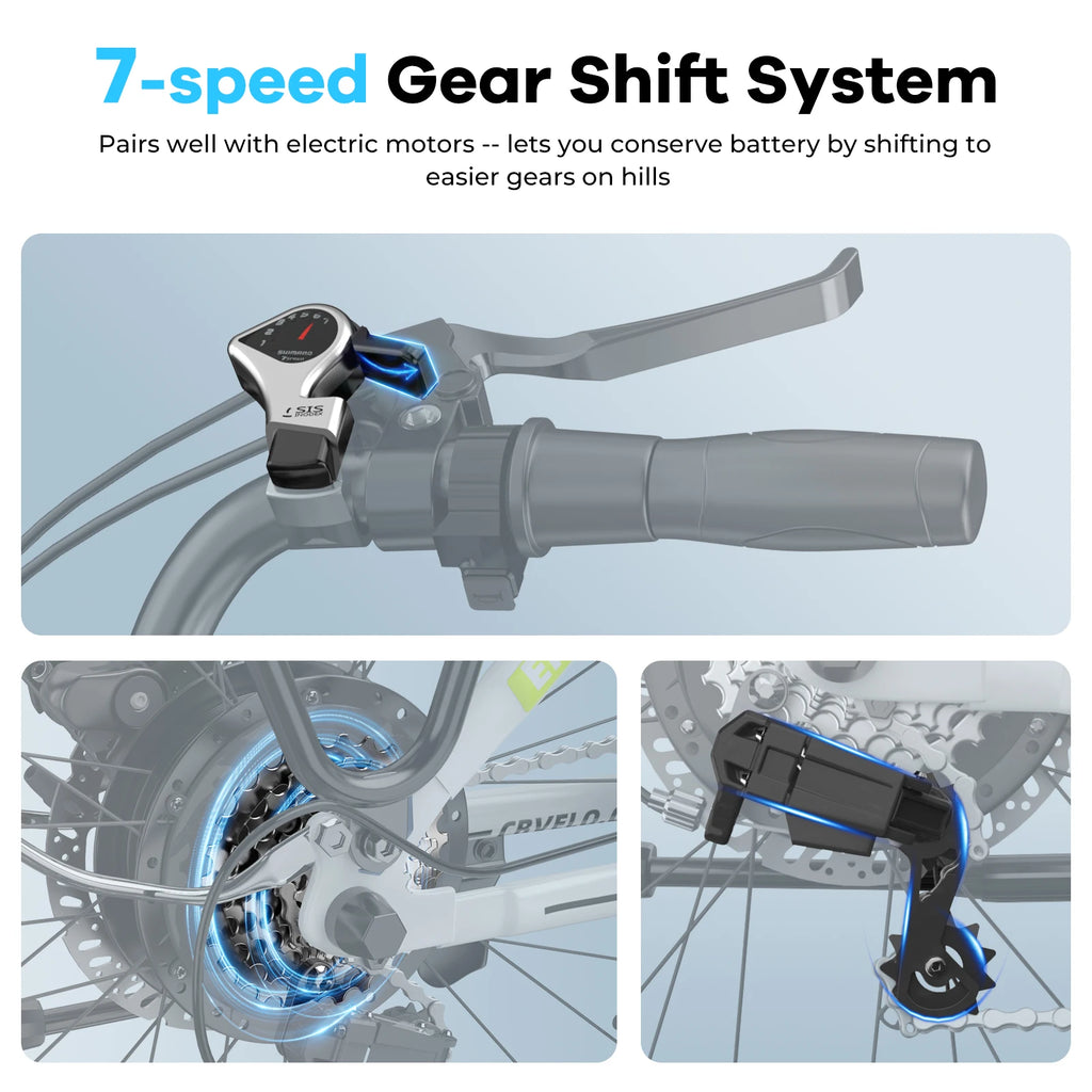 26-inch electric e-bike with 7-speed gearing and long-range battery from Your Outdoors n' More, suitable for commuting and outdoor adventures