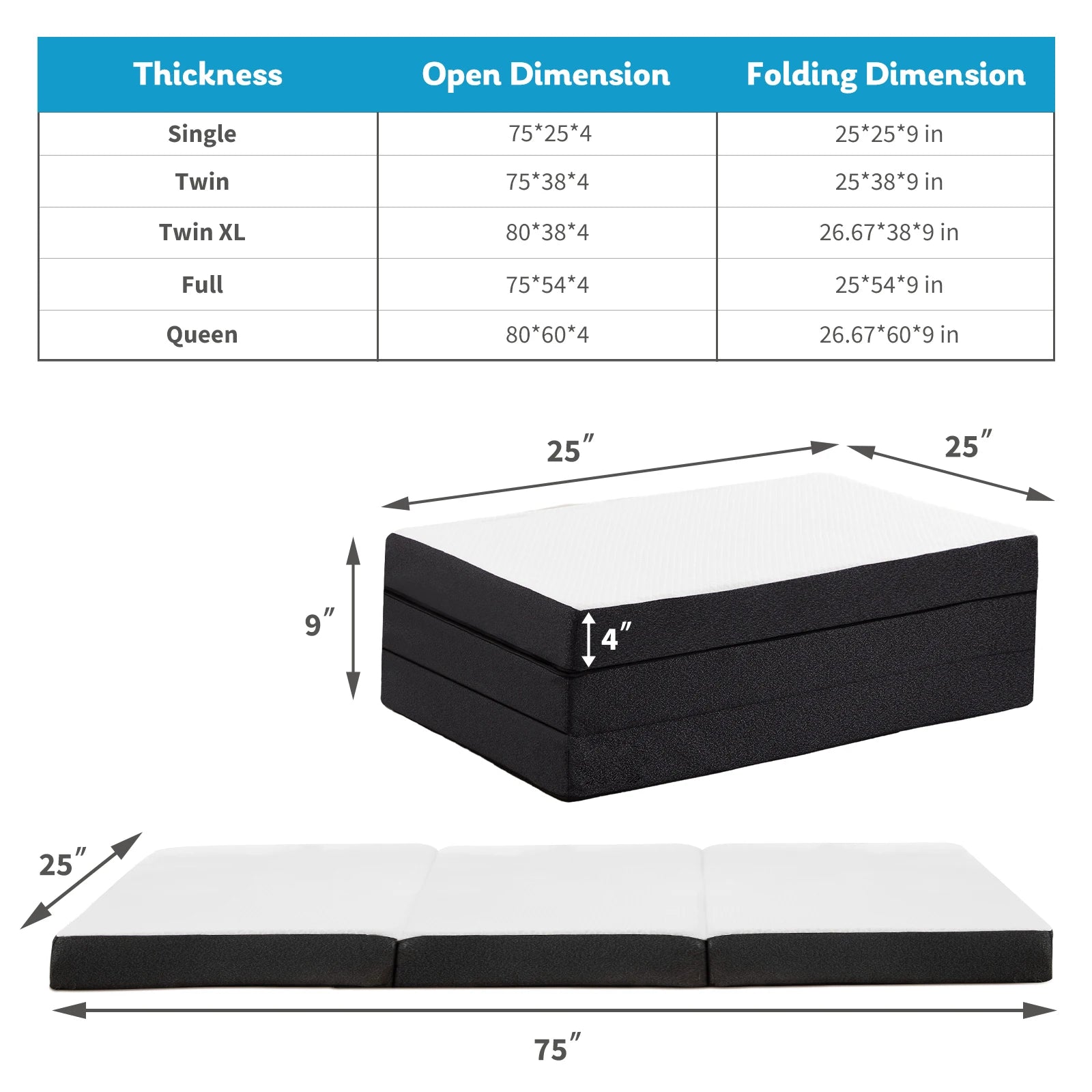 Tri-fold memory foam mattress from Your Outdoors n' More, showing soft, plush surface and foldable design for camping or guest use.