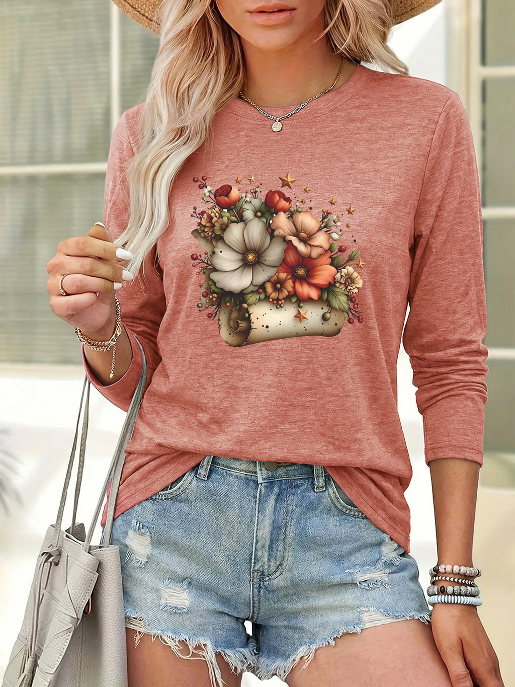 Women's Casual Long Sleeve Round Neck T-Shirt.