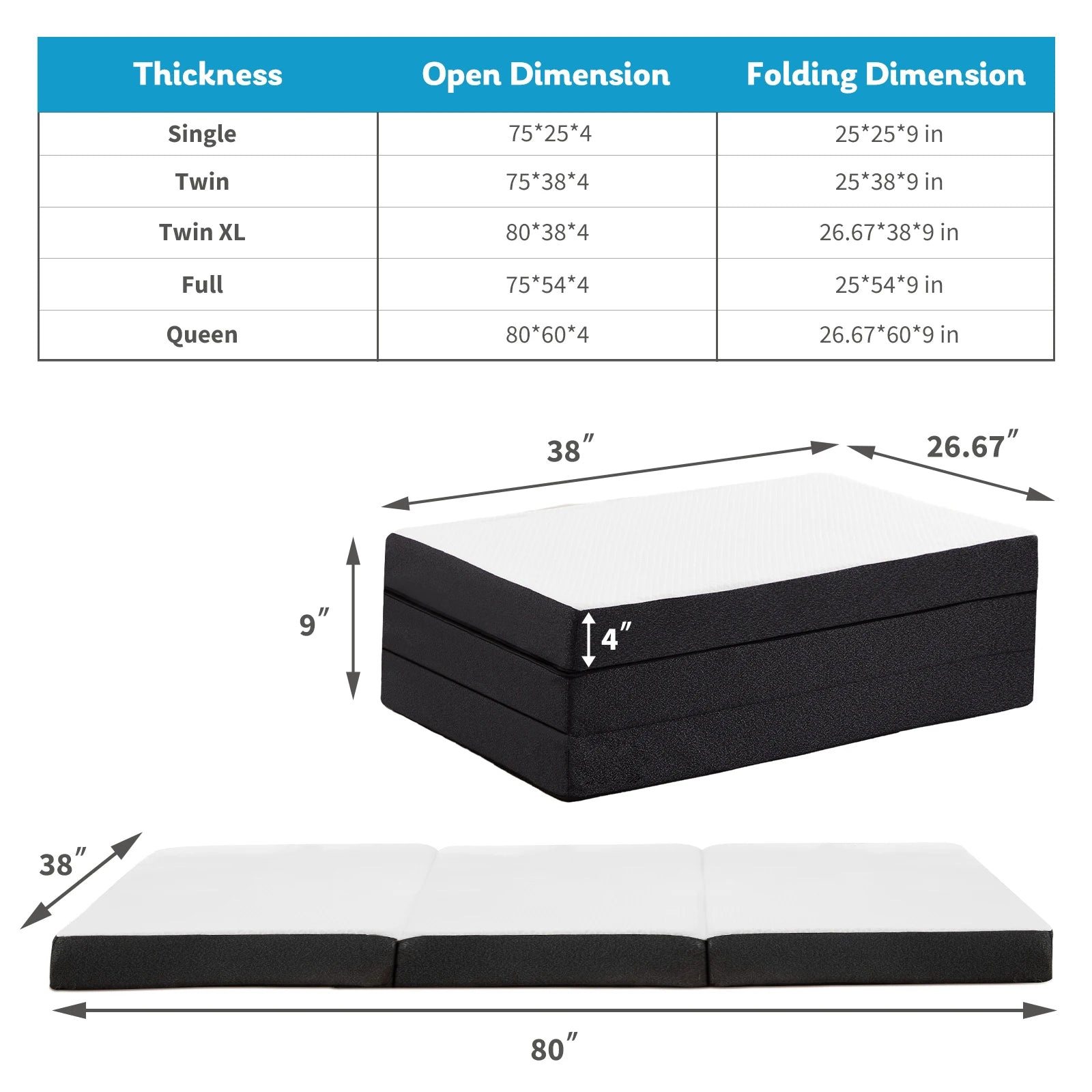 Tri-fold memory foam mattress from Your Outdoors n' More, showing the soft, folded foam mattress suitable for camping or guest use.