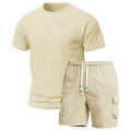 2-Pack Men's Multi-Pocket Cargo Pants and Short Sleeve T-Shirt Set.