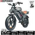DEEPOWER QS7 electric bike with 20-inch fat tires, dual batteries, and off-road design, suitable for adult all-terrain riding.