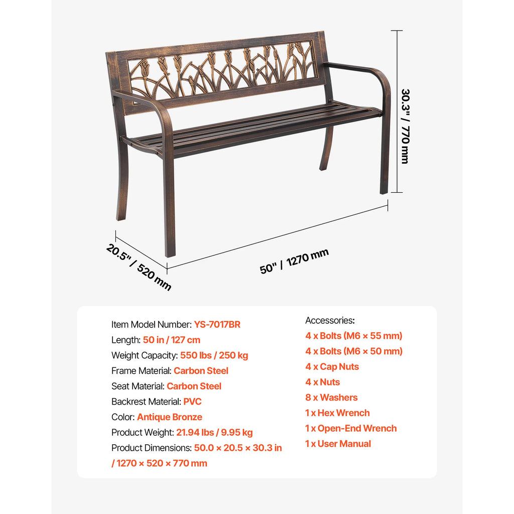 Wooden Metal Garden Bench for Outdoors.