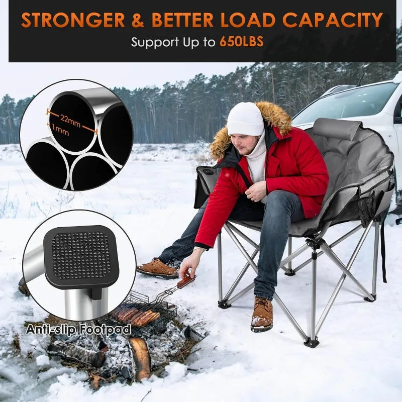 Heated Camping Chair W/3 Heat Levels for Back & Seat