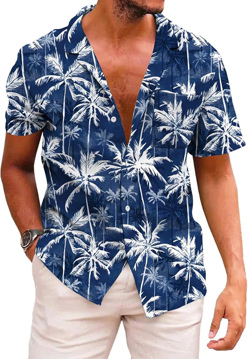 Men's Hawaiian shirt by Your Outdoors n' More featuring vibrant tropical floral print and short sleeves.