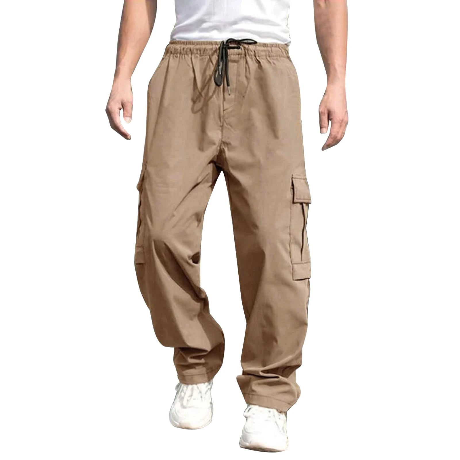 Men's loose cargo long pants from Your Outdoors n' More, featuring multiple pockets and a relaxed fit, shown in dark green fabric.