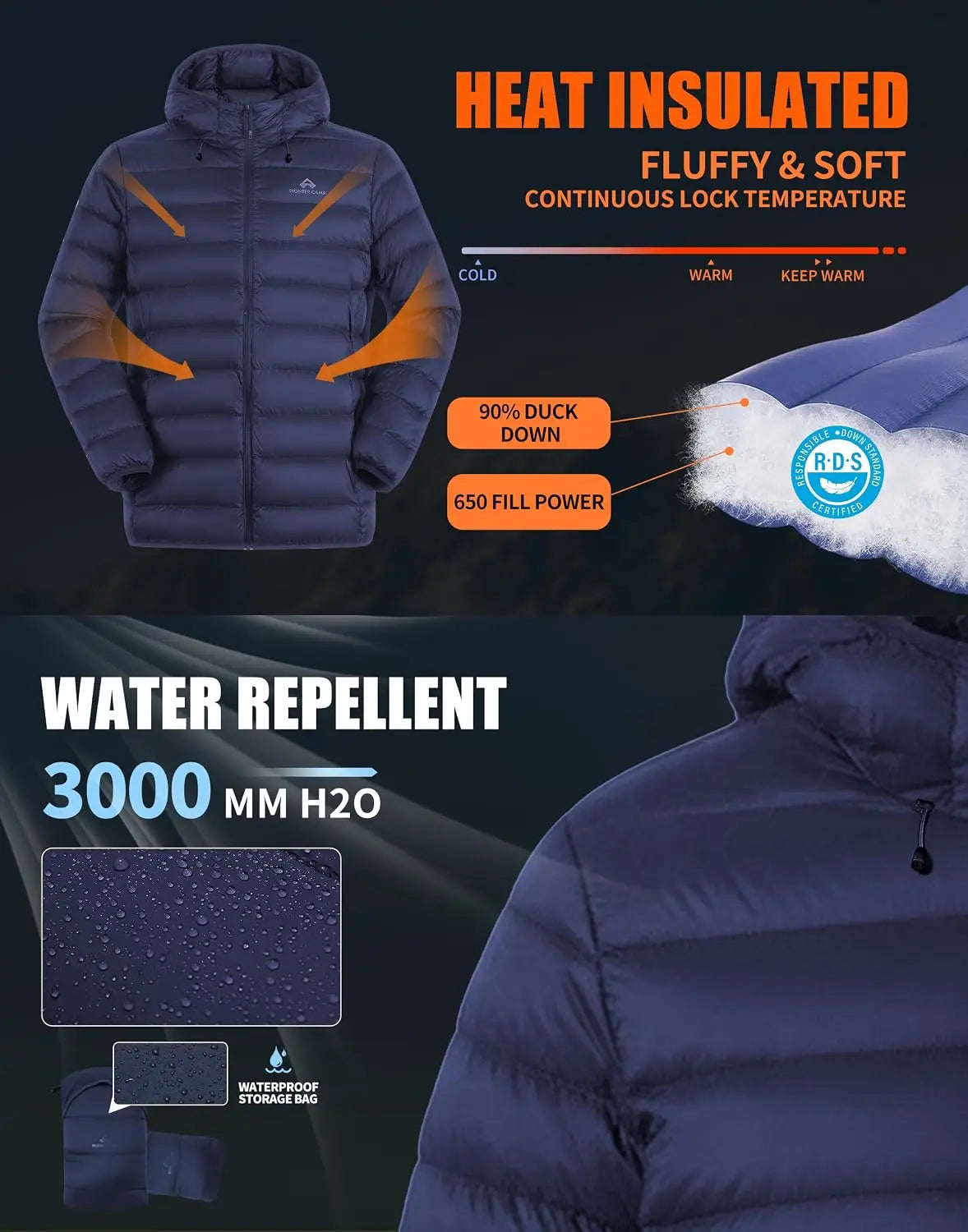 Men's Down Puffer Jacket with Hood.