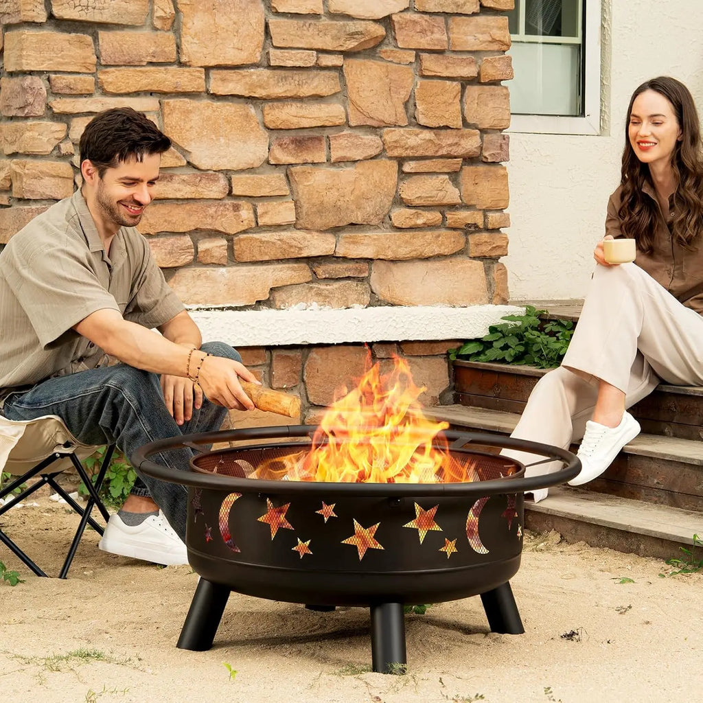 32 Inch Round Fire Pit with Mesh Cover.