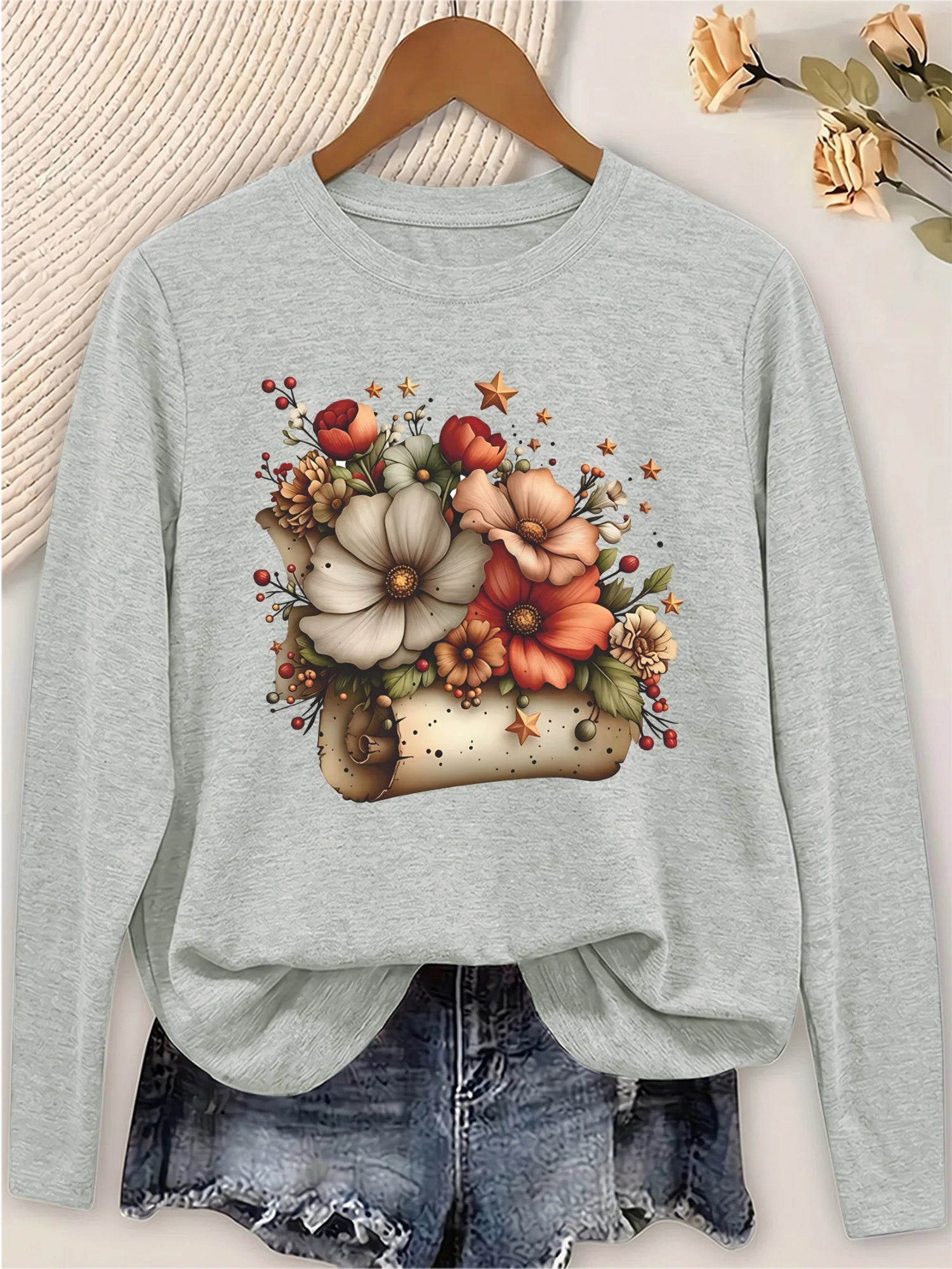Women's Casual Long Sleeve Round Neck T-Shirt.